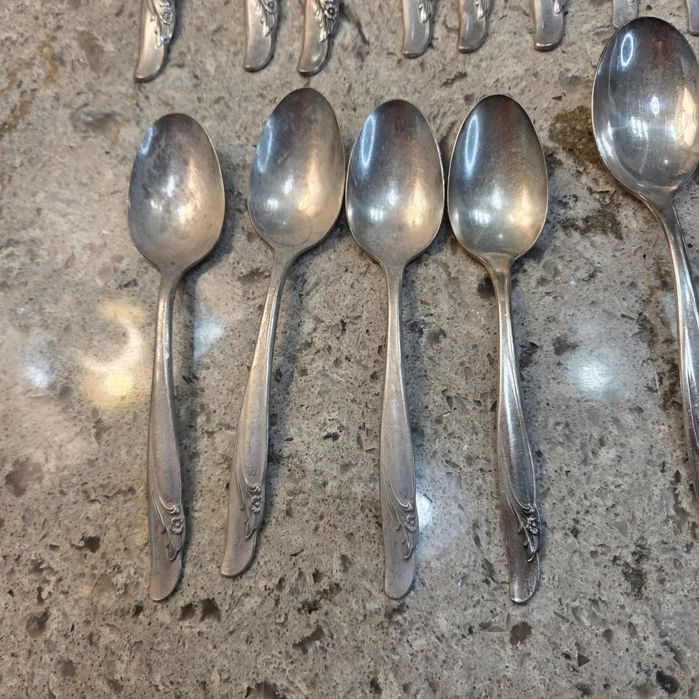 Rogers & Bro Silver Plate Flatware Set 34pc Exquisite Pattern Floral Rose Vtg